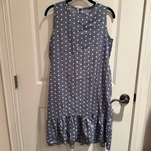 Sleeveless Blue Polka Dot Ruffle Hem Dress
